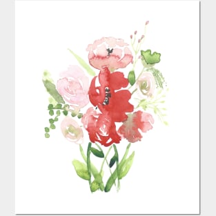 Poppies and Roses, floral watercolor painting Posters and Art